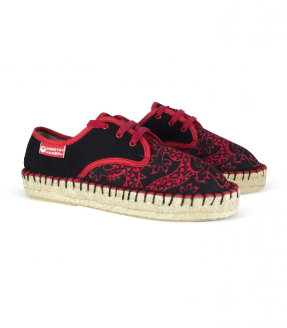Alpargatas artesanas de esparto con plataforma y cordones para mujer online color negro