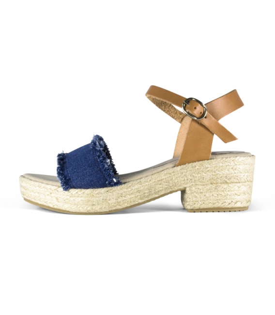 Jute heel jeans Sandals with leather buckle in red and brown for women