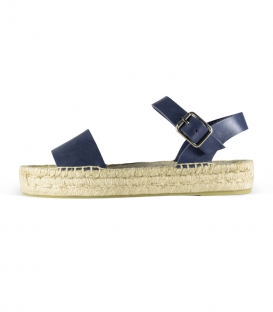 Esparto platform sole leather sandals for women in blue color