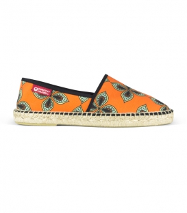 Flat jute canvas camping espadrilles shoes for men in green and orange colors