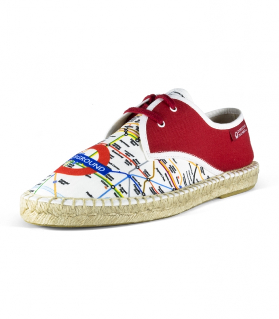 Alpargatas blucher estampadas con suela de yute natural y cordoneras para hombre en colores rojo, azul y blanco