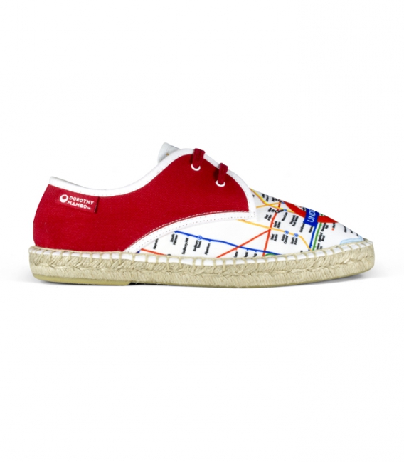 Flat jute canvas blucher espadrilles with shoelaces for men in red, white and blue colors