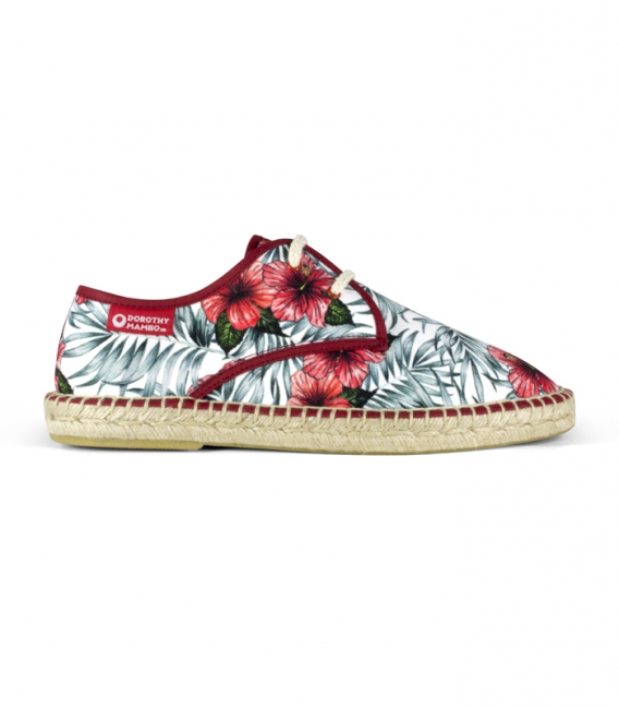 Alpargatas estampadas con suela de esparto y cordones para hombre en tonos rojo, verde y blanco