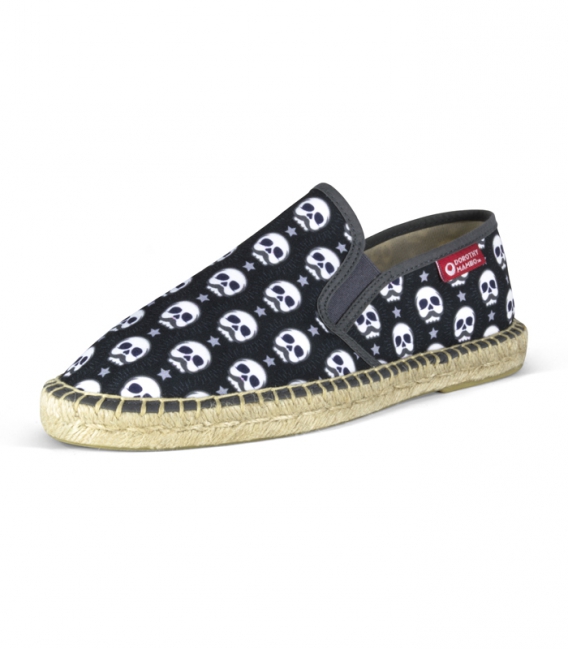 Printed moccasins espadrilles with jute sole for men in black, blue and white