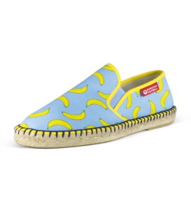Alpargatas mocasín estampadas con suela de yute para hombre en colores verde, azul y amarillo