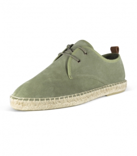 Alpargatas de cuero con suela de yute y cordones para hombre en color verde