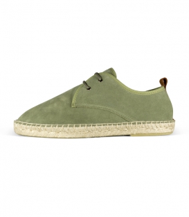 Leather espadrilles shoes with esparto sole and laces for men in green tone