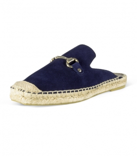 Alpargatas babuchas con suela plana de yute para mujer en color azul marino oscuro