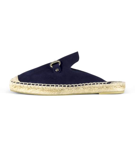 Sandalias babuchas con suela plana de esparto para mujer en color azul marino