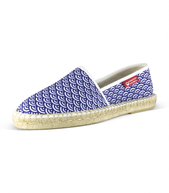 Canvas jute flat camping espadrilles for men in white and blue colors
