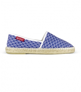 Flat jute canvas camping espadrilles shoes for men in blue and white colors