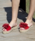 Flat leather esparto espadrilles sandals for woman in red