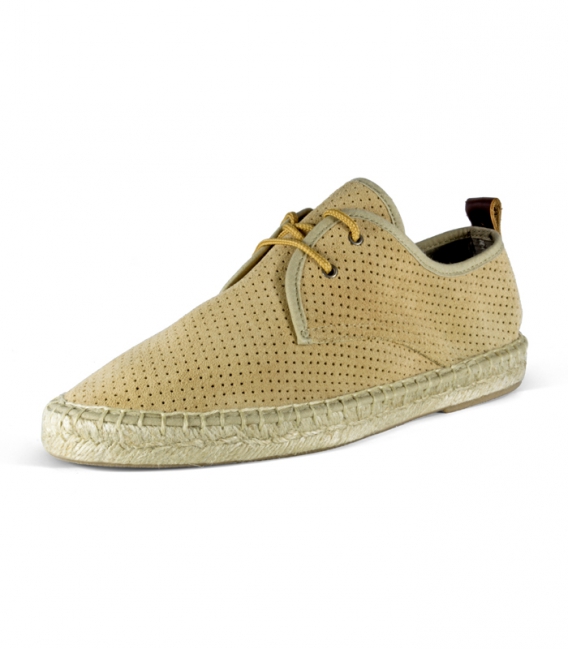 Leather espadrilles with jute sole and laces for men in green color