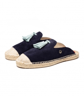 Alpargatas estilo babuchas con suela plana de esparto para hombre en color azul marino oscuro