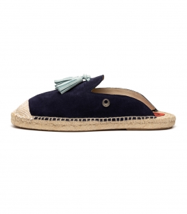 Alpargatas estilo babuchas con suela plana de esparto para hombre en color azul marino oscuro