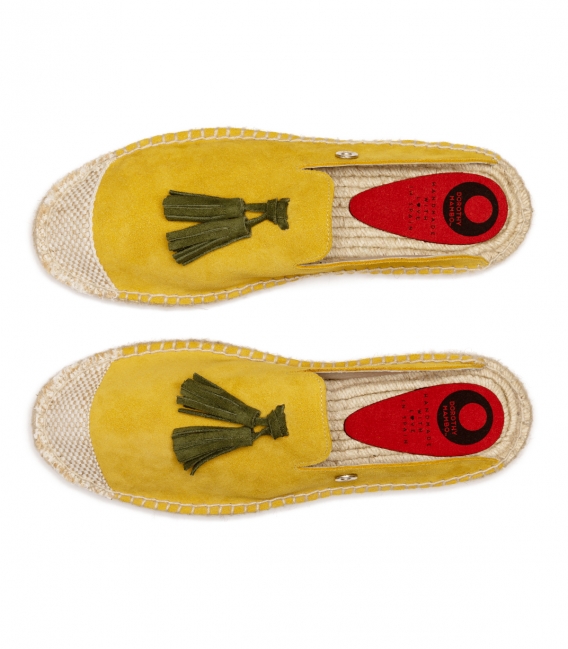 Alpargatas estilo babuchas con suela plana de esparto para hombre en color mostaza y verde