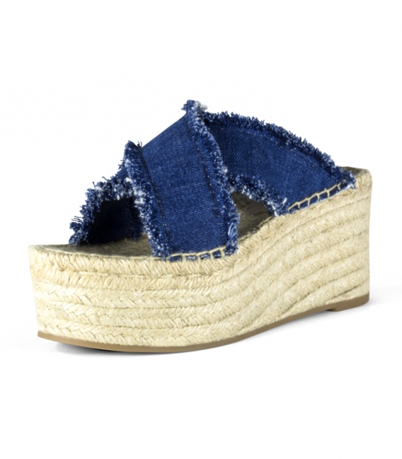 Eedge heel jeans sandals with leather buckle in red and brown for women