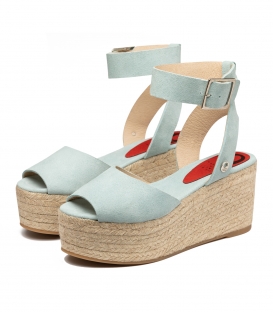 Sandalias de serraje azul con plataforma de esparto para mujer online