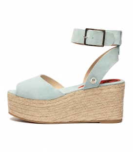 Alpargatas sandalias de serraje con plataforma de esparto para mujer en color azul