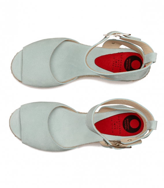 Alpargatas sandalias de serraje con plataforma de esparto para mujer en color azul