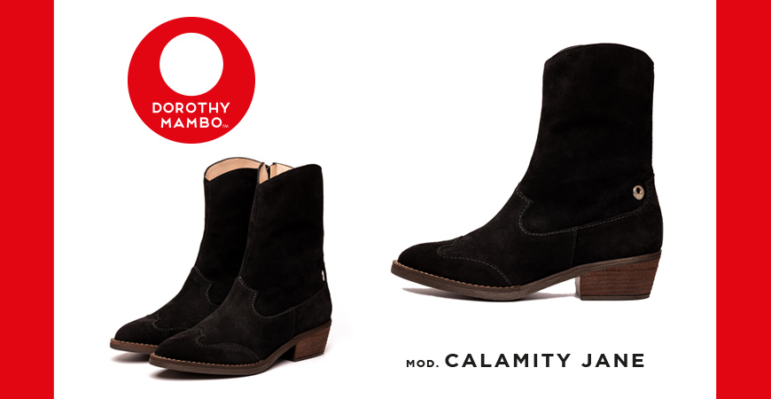 Botas camperas de piel serraje afelpado para señora en color negro